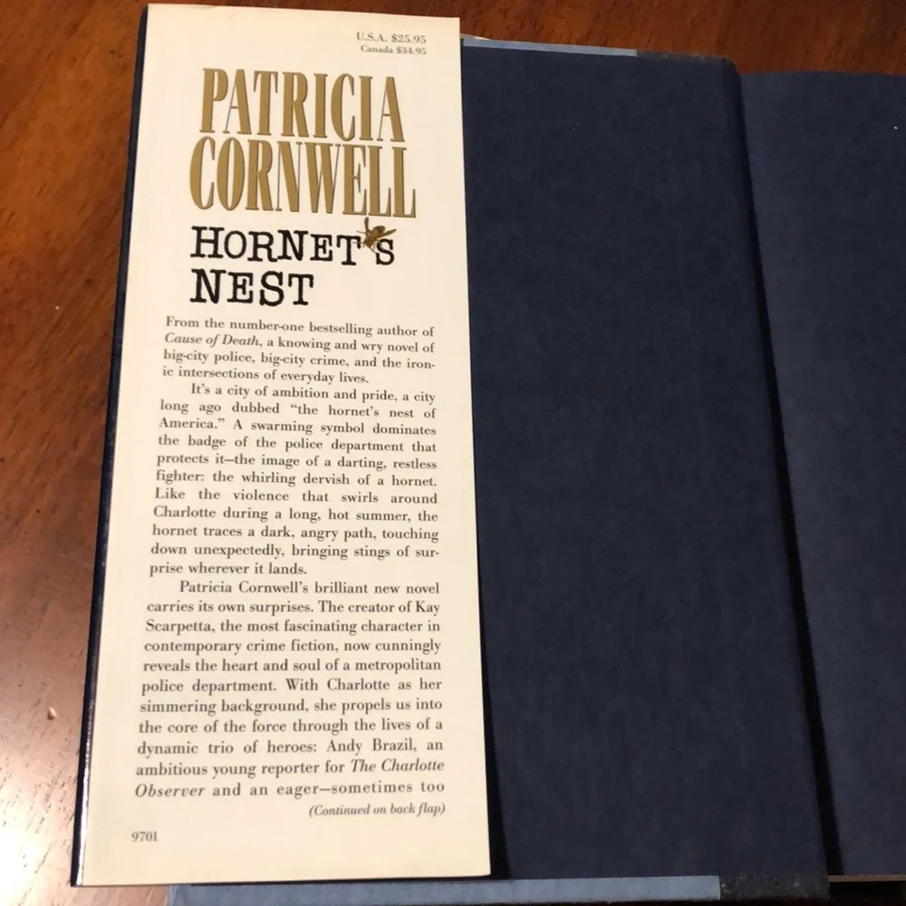 PATRICIA CORNWELL ‘Hornet’s Nest’ Vintage Hardcover 1996